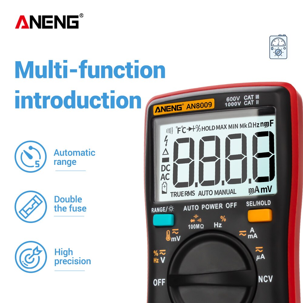AN8008/AN8009 Digital Multimeter 9999 Counts True-RMS Transistor Capacitor Tester Auto Electrical Rm409b Test Lo Z Temp