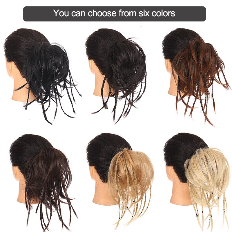 DIANQI Synthetic Messy Bun With Small Braided Hair Straight Chignon Elastic Messy Scrunchies Wrap Ponytail Extension For Women
