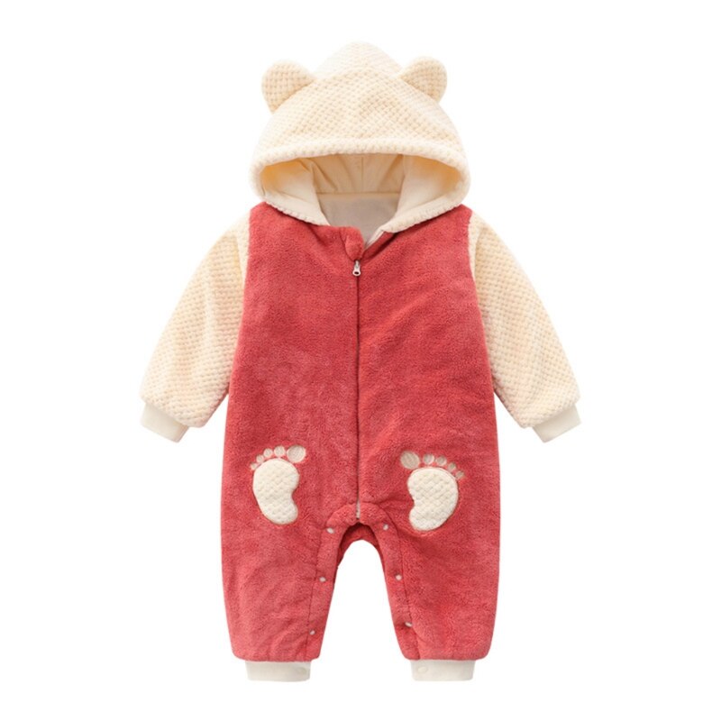 Karikatur Bär Baby Hoodie Strampler Winter Herbst Langen Ärmeln Neugeborene Baby Mädchen Kleidung Baby Jungen Gesamt Bodysuit Für Kleinkind: rot / CN Größe 73(9-12 M)