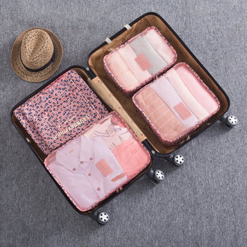 Travel accessories 6pcs/set Women packing cubes Man Organizadores pouch bags kit luggage bag Arrangement for travel Trip packet: RedBao