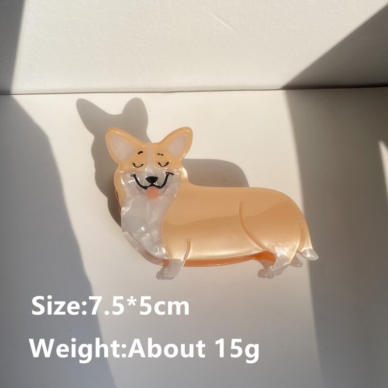 Nowy francuski Cute Animal Dog Cat octan klips do włosów Shark Claw szpilka Fashion Party akcesoria na głowę dla kobiet dziewczyn HANGZHI 2021: J-Corgi