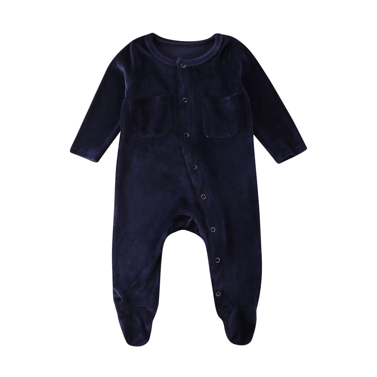 Winter Fluwelen Kleding Pasgeboren Baby Baby Meisje Jongen Lange Mouw Romper Enkele Breasted Effen Kleur Jumpsuit Outfits 3 Kleuren: C / 3M