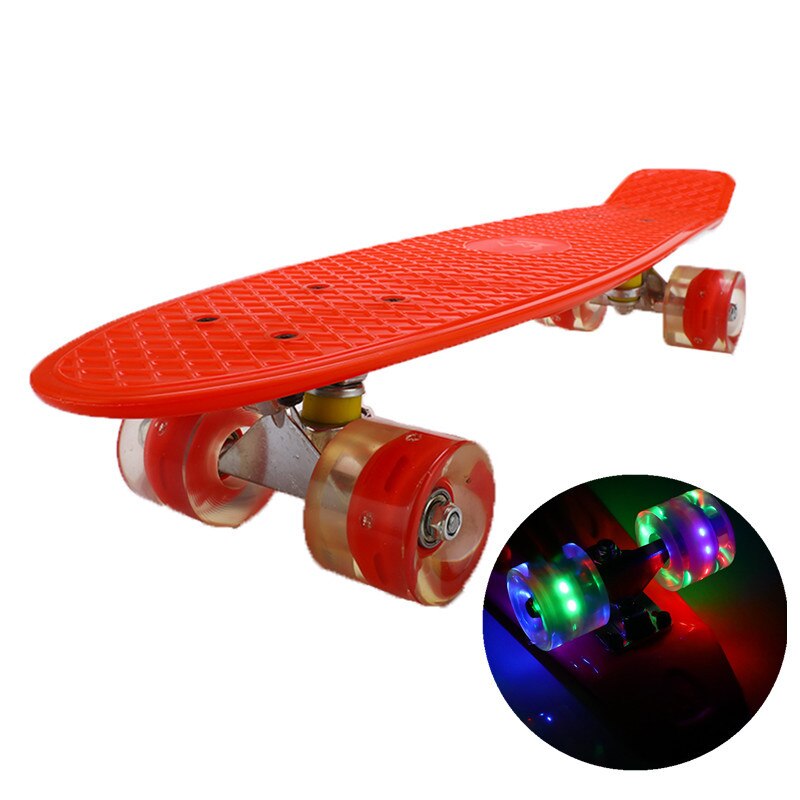 22 tuuman rullalauta vilkkuva valo mini cruiser rullalauta muovinen longboard banaani kalalauta katu ulkourheilu tytölle pojalle: Punainen