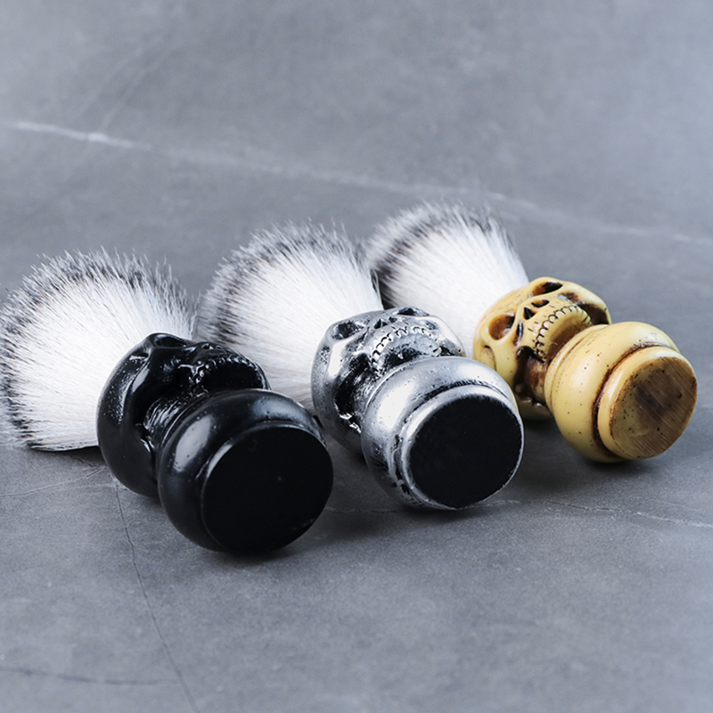 Cepillo de barba de calavera para peluquero, cuidado de la barba, limpieza, cepillo de afeitar para hombres, cerdas de jabalí suaves, cepillo de afeitar para bigote, accesorios de barbería