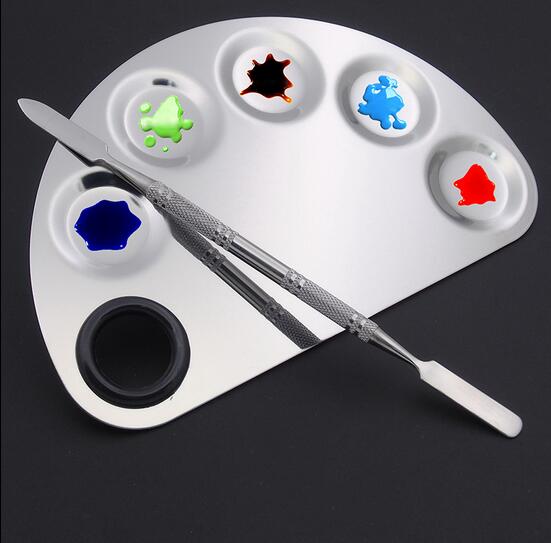 Stainless Steel Makeup Mixer Nail Art Polish Mixing Plate Foundation Eyeshadow Eye Shadow Mixing Palette + Spatula Various Shape: green