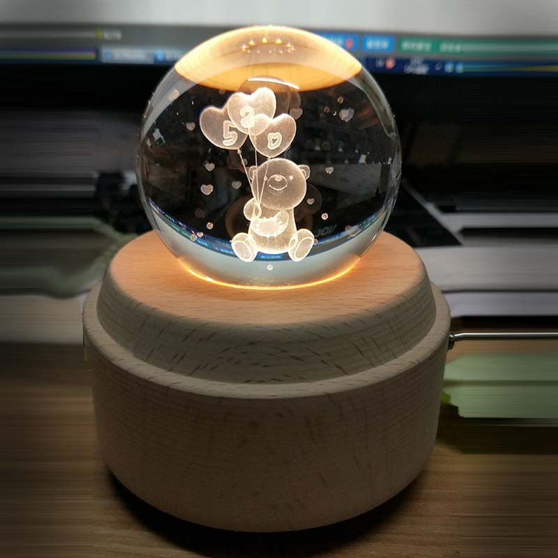 Sfera di cristallo di Legno Carillon Musicale Scatola Luminosa del proiettore Rotante Innovativo Regalo Di Compleanno Carillon A Manovella A Mano Meccanismo di Regalo: 9