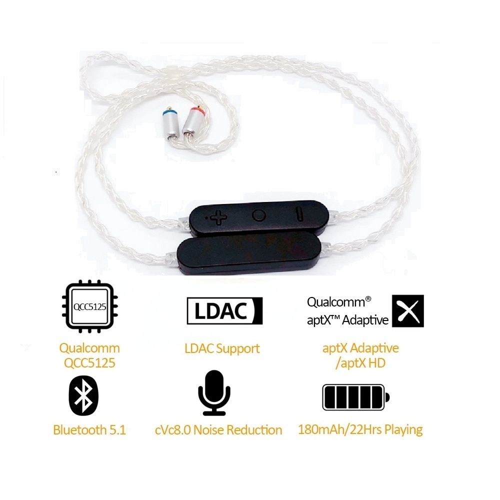 Cable de actualización Bluetooth inalámbrico QCC5125 LDAC/aptX adaptable/aptx-hd para Monitor de DJ HIFI, auriculares MMCX/2PIN/IE80/QDC/A2DC/IE40PRO