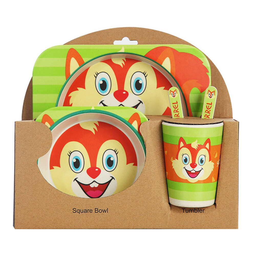 5pcs/sets Baby Dish Tableware Set Natural Bamboo Fiber Bowl With Cup Spoon Plate Fork Feeding Dishes for Kids Utensils: Clear