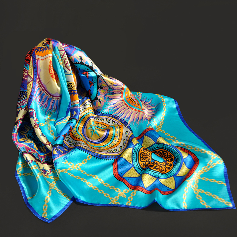 Lenço quadrado de seda pura para mulheres, envoltórios de seda 100% reais, lenço, impressão natural, lenços no pescoço, foulard, bandana, 88x88cm