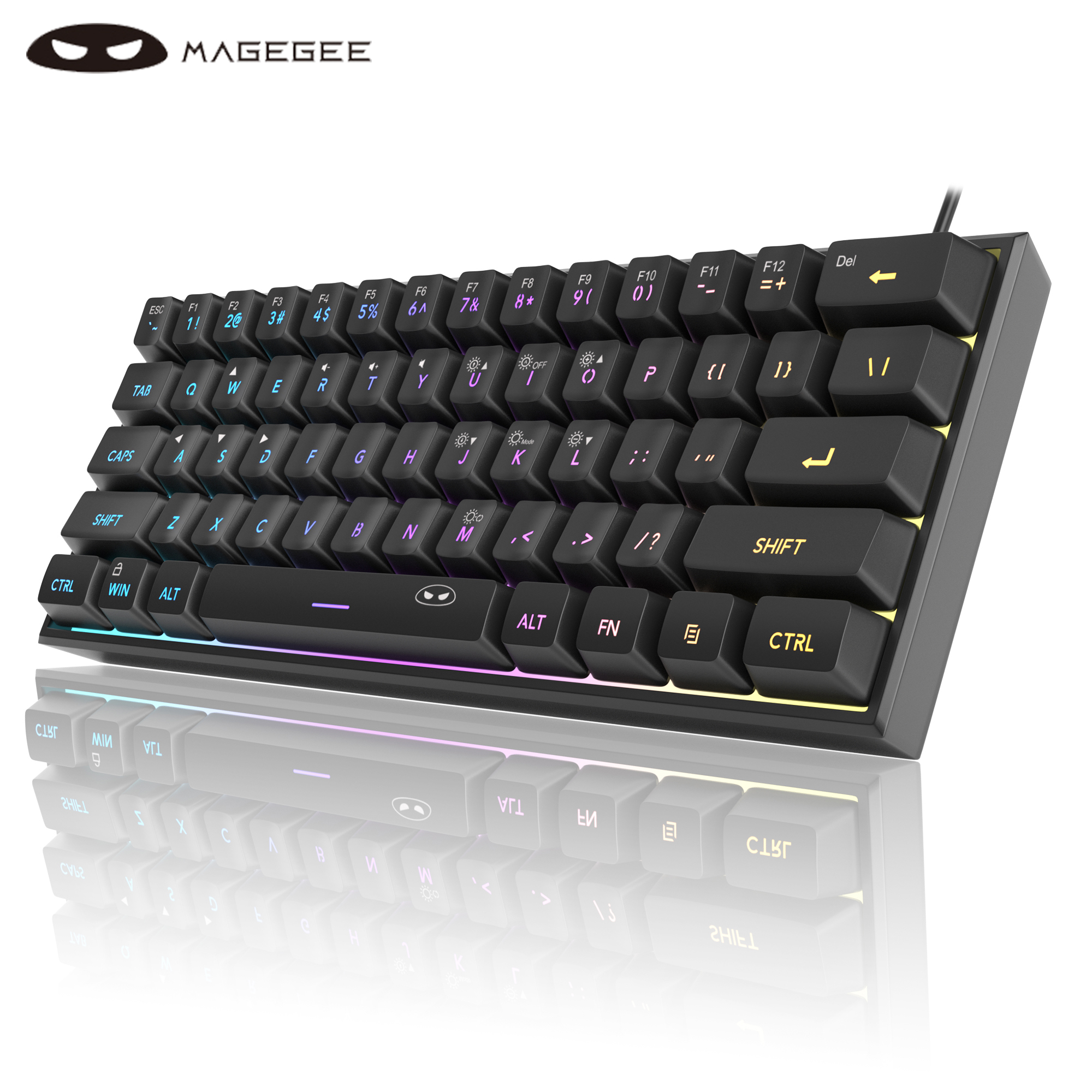 MageGee Mini teclado para juegos 60%, teclado ultracompacto retroiluminado RGB de 61 teclas, oficina de sensación mecánica impermeable ergonómica TS91: Negro