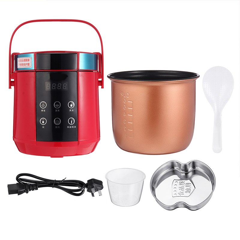 1.5L Mini Electric Rice Cooker 2 Layers Food Steamer Multifunction Meal Cooking Pot Fast Heating Lunch Box 24H Appointment 220V: Red