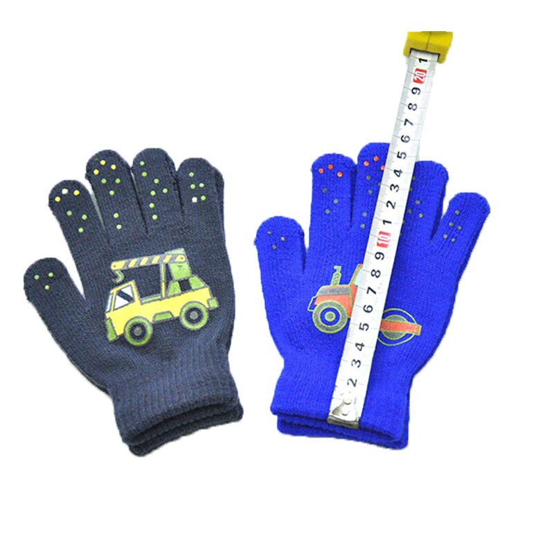 Winter Warm Gloves for Children 6-12years 6colors Thickened Kids Baby Mittens Outdoor Sports Small Construction Vehicle Pattern