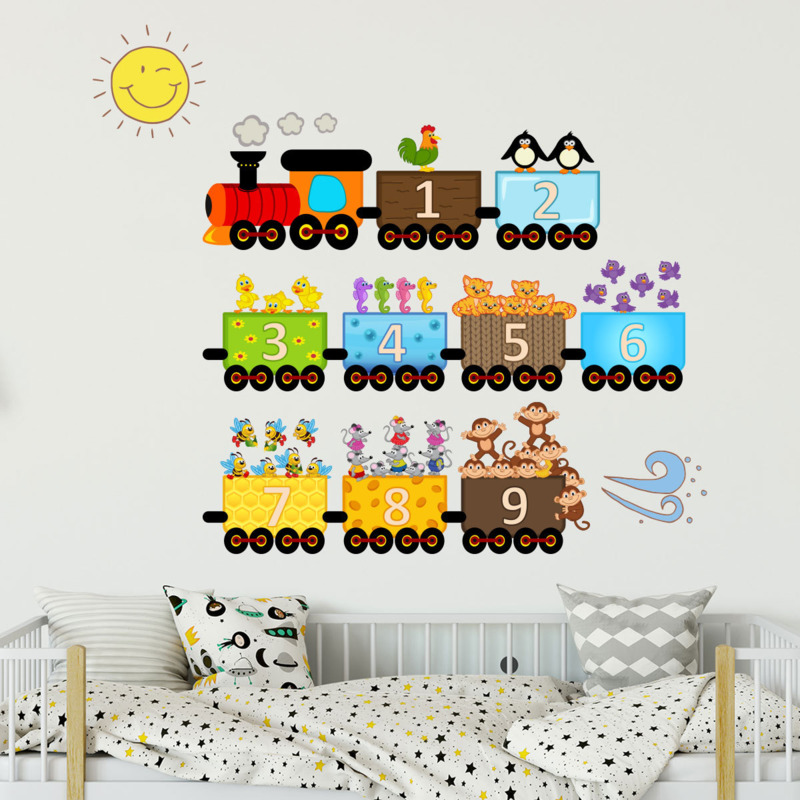 Muursticker Cartoon Aantal Trein Patroon Pvc Zelfklevende Verwijderbare Stickers Kind Slaapkamer Decoratieve Behang Home Decor