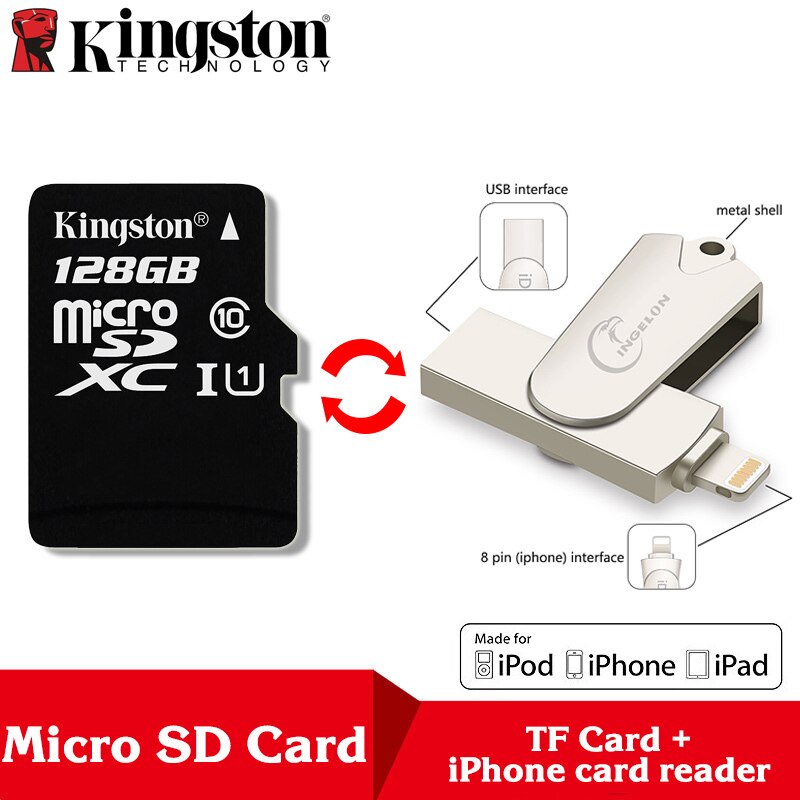 Kingston Microsd 8gb 16gb 32gb 64gb 128gb 256gb Scheda di Memoria Class 10 SDHC TF card Con Adattatore Della Carta/Reader per iphone e Computer Portatile: TF128-R005-Reader