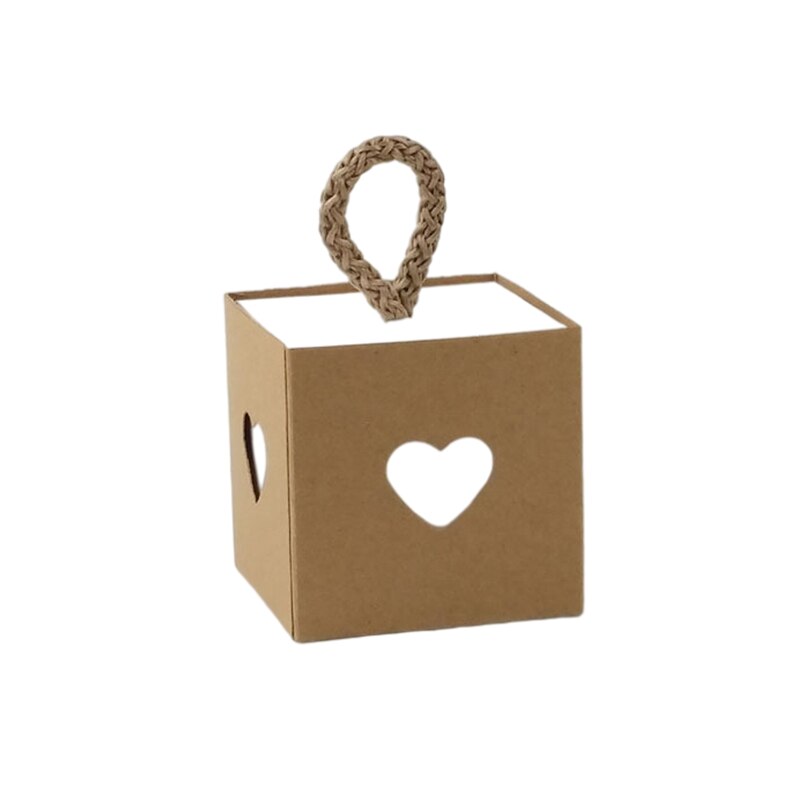 25/50Pcs Kraft Paper Box Square Heart Wedding Favor Candy Box With Rope Hand Packaging Bags Wedding Birthday Party Supplies: Olive / 9x14cm
