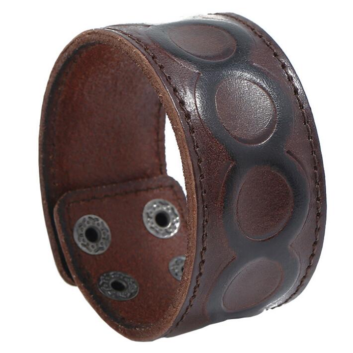 Punk Zwart Bruin Brede Lederen Polsbandjes Manchet Armband Gothic Casual Vrouwen Mannen Biker Eenvoudige Charme Bangle Vintage Sieraden: Circle Brown