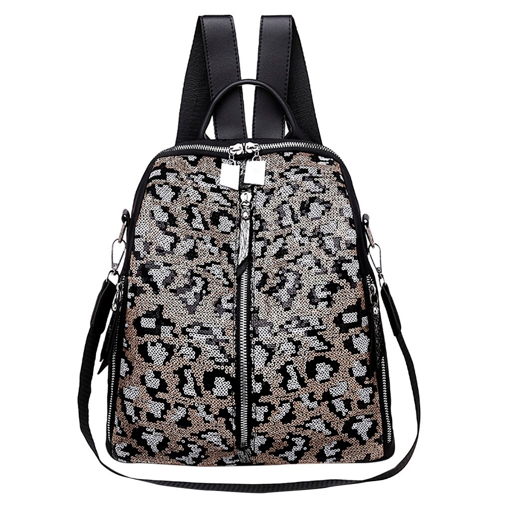 Ocardian ryggsekk kvinnelig ryggsekk leopard paljetter oxford dual-stropper patchwork reise ryggsekker stor kapasitet skulderveske  o17: Gy