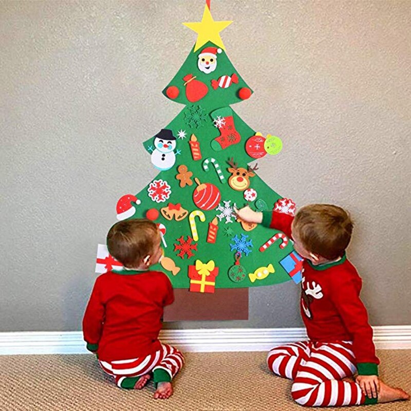 Voelde Kerstboom 37.59 Inch 3D Diy Set Met 40 Stuks Van Ornament Decor Muur Opknoping Kerstboom Decoraties Kids
