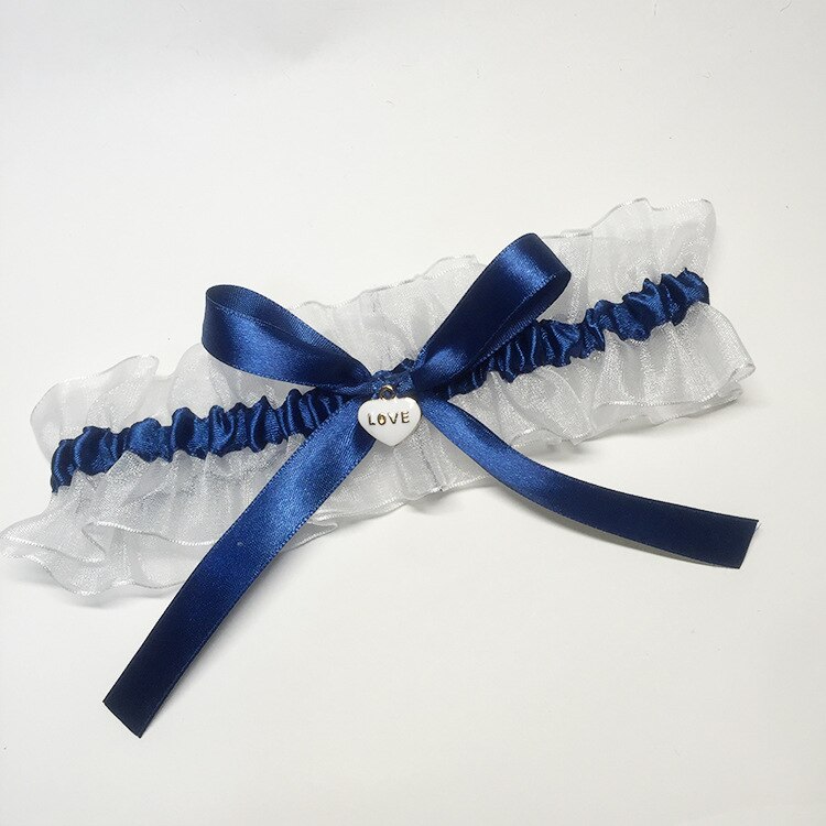 Navy Blue White Wedding Garter Bridal Garter Handmade Bowknot Garters