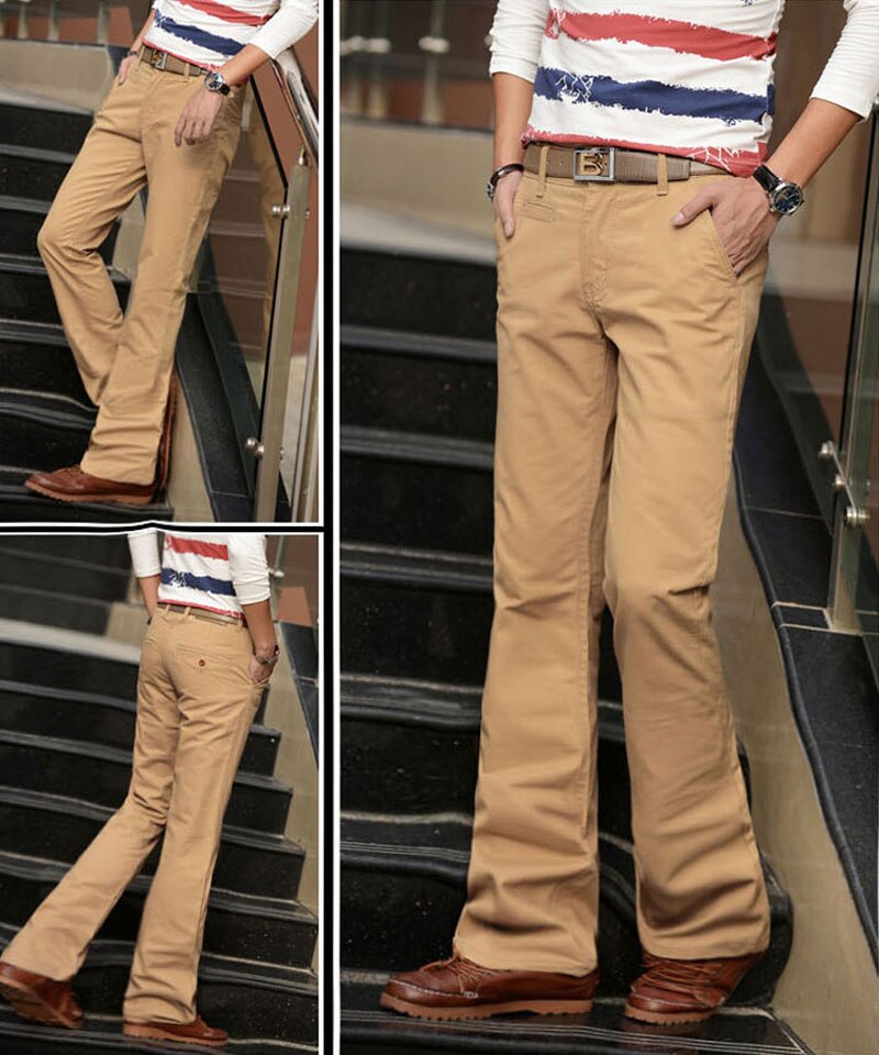Herren Geschäft lässig Schlank Klassische Bootcut Ausgestelltes Für Männer Stiefel schneiden Flareelastic Kraft Hosen Komfortable Blau khaki Lange Hosen: Kakifarbig / 32