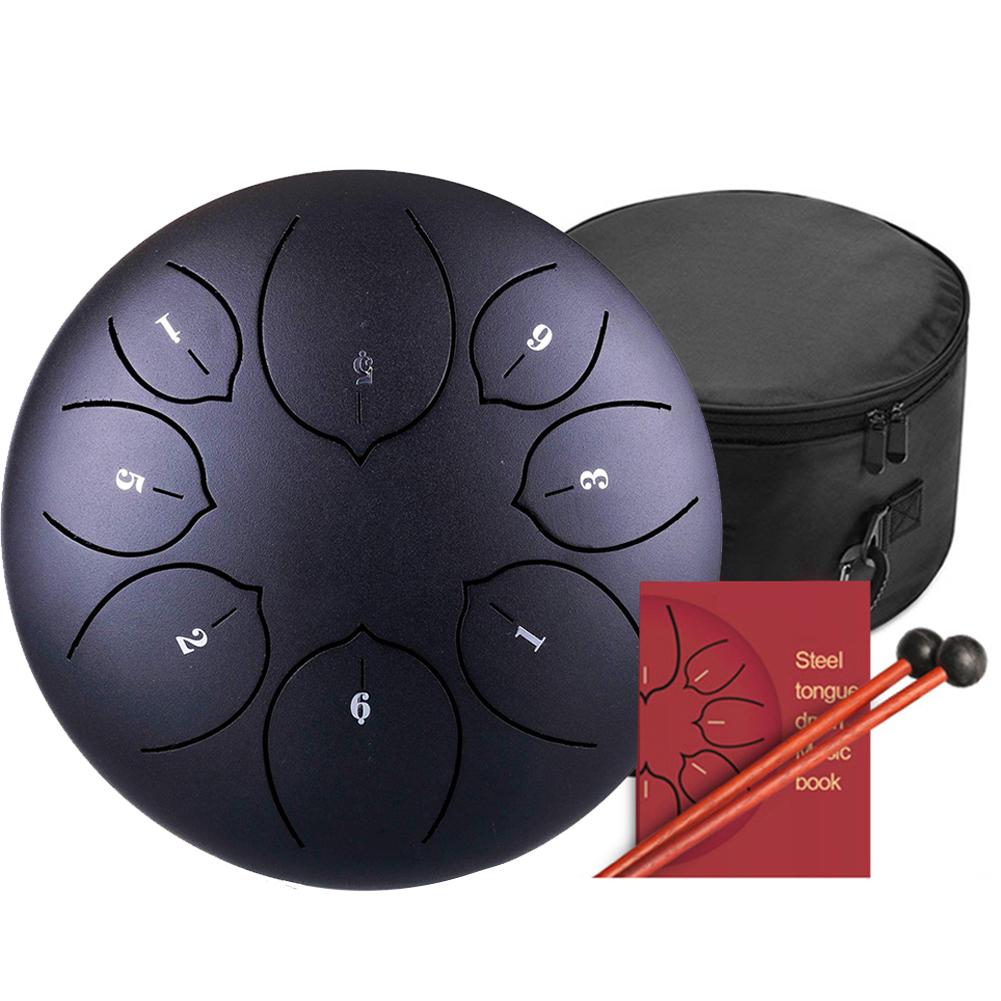 6 Inch 8 Inch Stalen Tong Drum Set 8 Tune Tong Drum Hang Drum Met Gewatteerde Drum Tas Hamers Stickers ondersteuning: 8inches Black