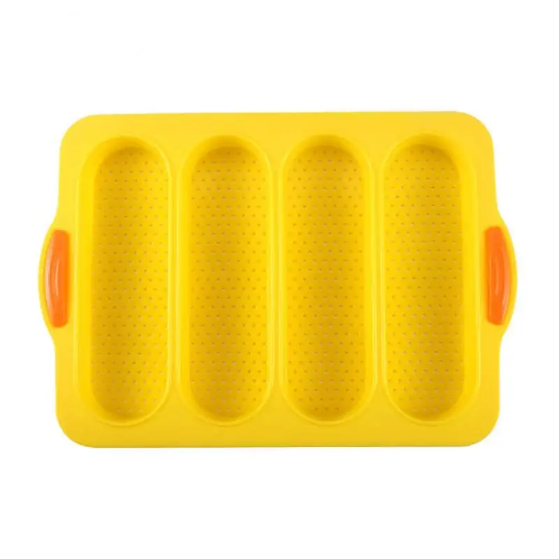 4-slot Open Silicone Bread Mold Non-Stick Bread Silicone Mould French Baguette Mold Baking Pans For Kitchen Baking Tool: light yellow
