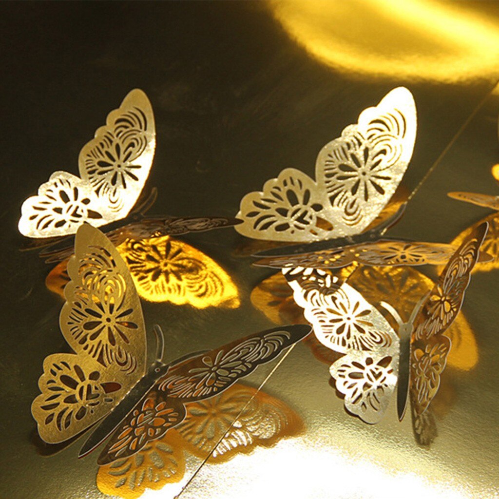 48 stuks stickers, 3d vlinders als muurstickers, huisdecoratie, 3d gouden en zilveren vlinders als decoratie voor de bruiloft in de woonkamer.