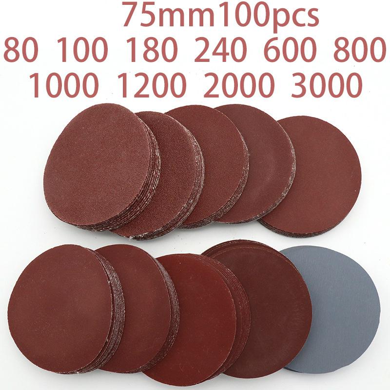 100Pcs 3&quot; Inch 75mm Sandpaper Sander Disc Mix Sanding Polishing P80-P3000 each 10pcs: Default Title
