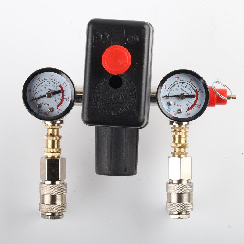 Luftkompressor dele bama beslag regulator vind luft kompressor beslag med manometer trykafbryder 220v sikkerhedsventil med  sf20