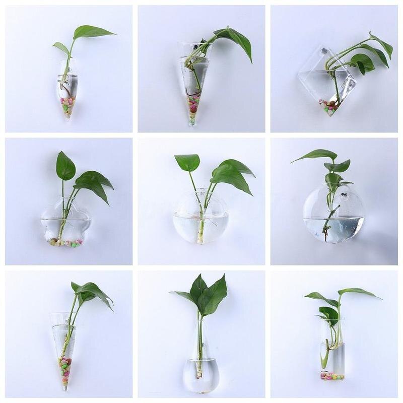 8 Shapes DIY Clear Hanging Glass Vase Flower Plants Terrarium Wall Fish Tank Aquarium Container Homw Decor
