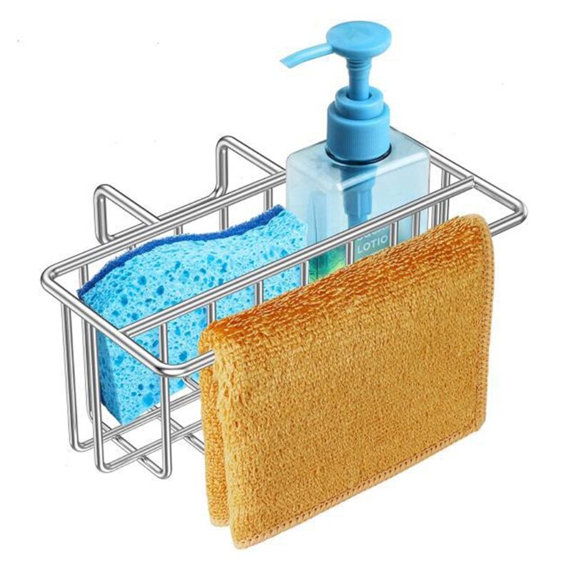 Q81C Rvs Vaatdoek Rack Gootsteen Spons Houder Dual-Purpose Opslag Plank