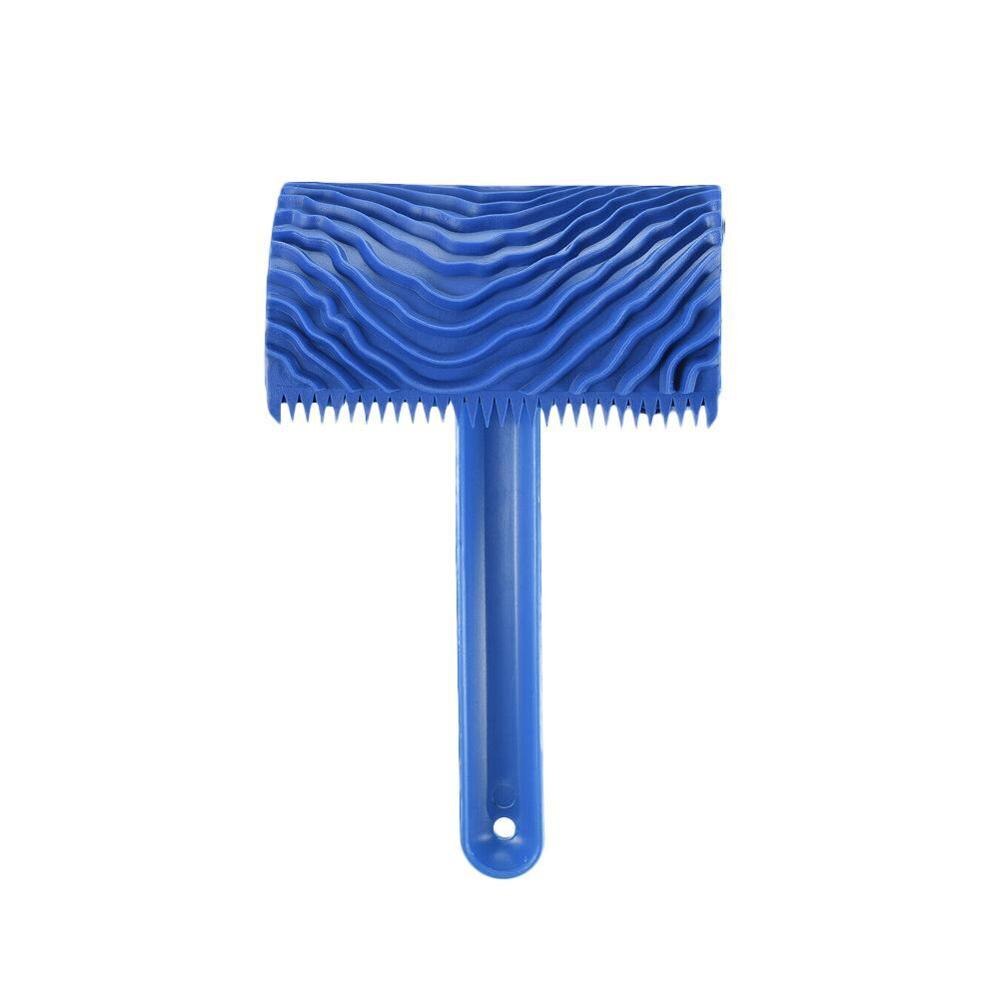 Blå gummi træ korn maling rulle diy korn maleri værktøj træ korn mønster væg maleri rulle med håndtag hjemme værktøj: -en