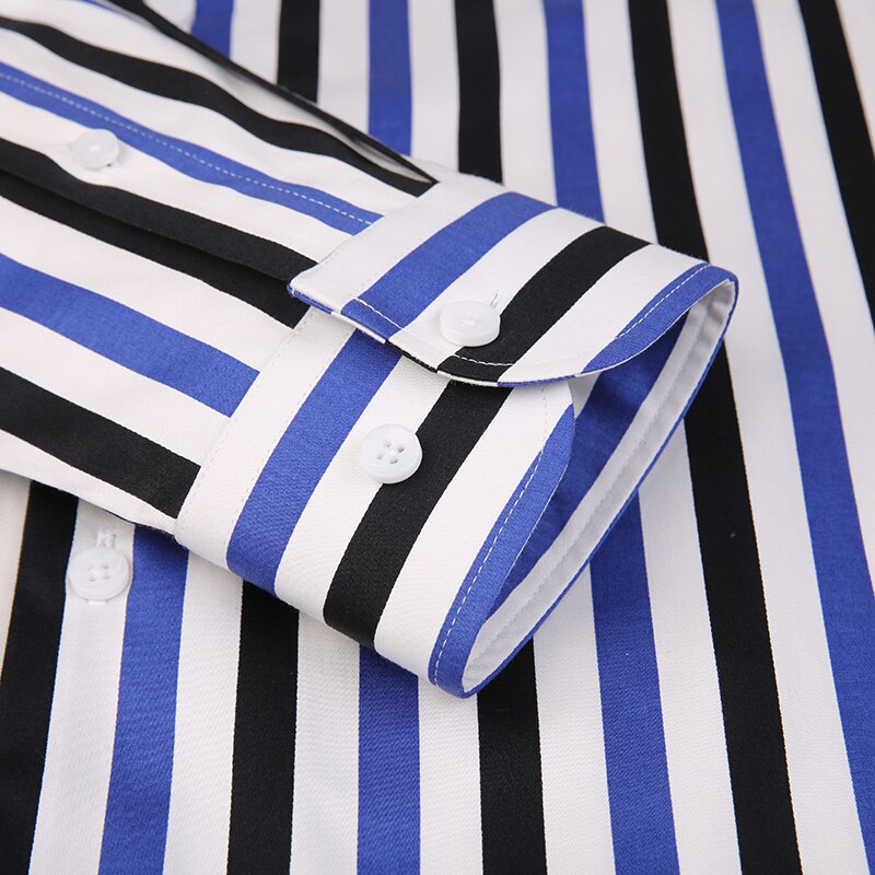 Men&#39;s Multi-Color Vertical Striped Long Sleeve Shirts Pocketless Button-down Standard-fit Casual Shirt