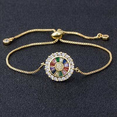 Caldo di Vendita di Rame CZ Catena Regolabile Bracciale In Oro/Argento di Modo di Colore Arcobaleno Gioielli Per Le Donne Ragazze Best Festa di Compleanno regalo: Gold