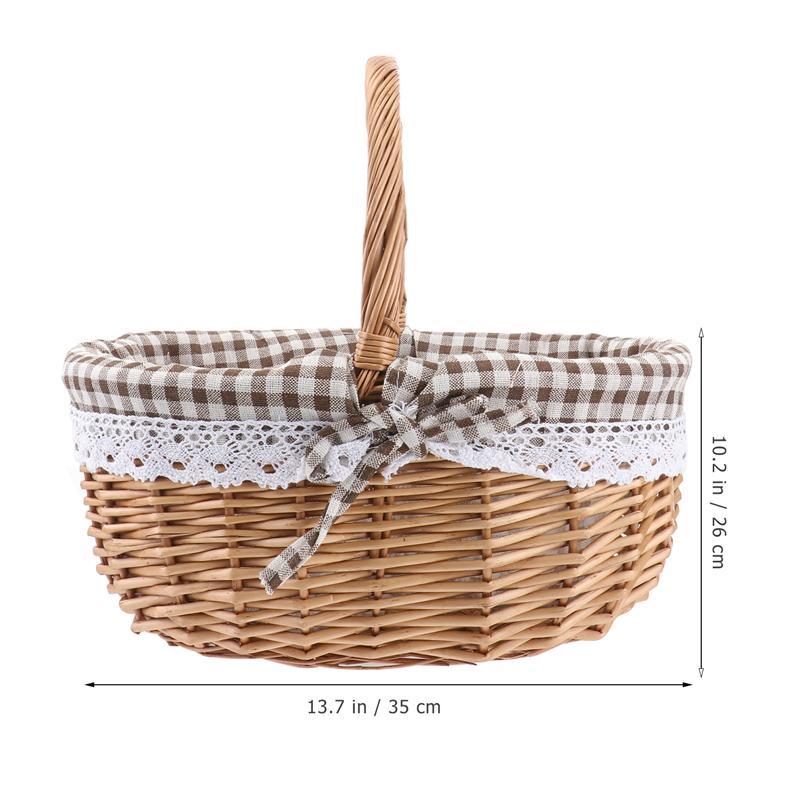 1Pc Tote Basket Picnic Basket Weaving Basket Willow Weaving Basket Portable Outdoor Fruit Storage Holder: 9