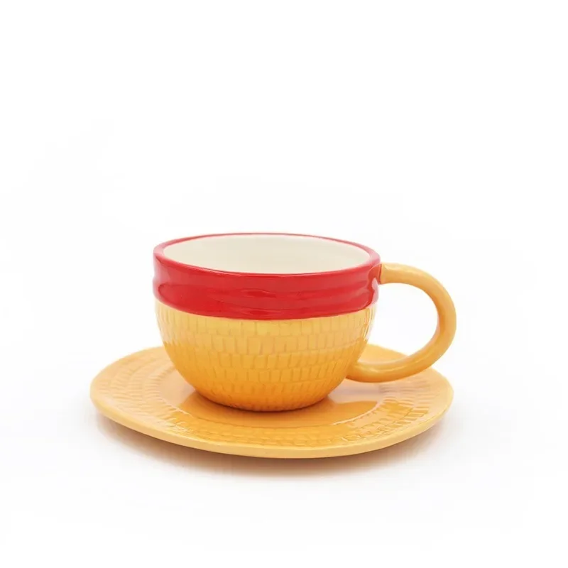 Tegneserie kaffekop og underkop hatformet vandkopper cosplay anime chopper ace sabo keramisk krus desserttallerken: Sort