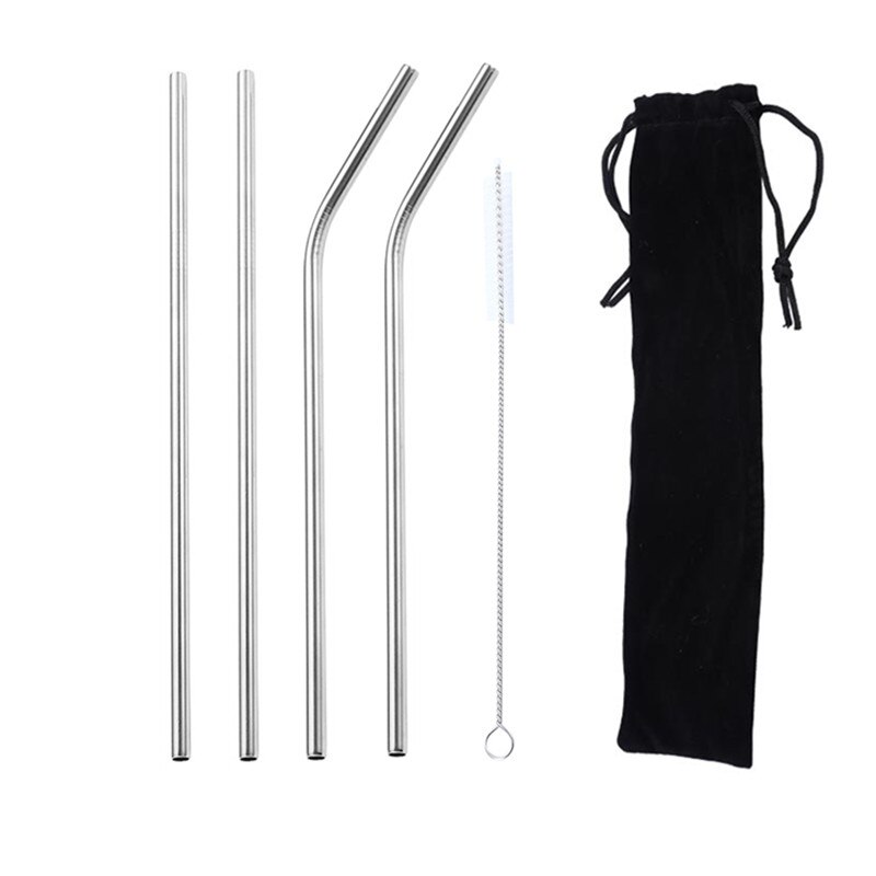 4Pcs Drinking Straw 304 Stainless Steel Straws Reusable Straws Eco Friendly Straight Straw Metal Straw Drinks Bar Accessories: 215mm 6mm Silver