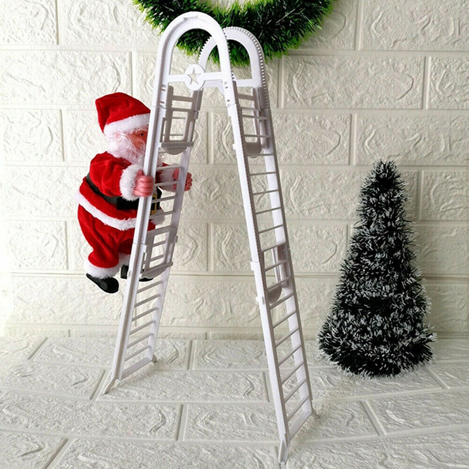 Stepping Santa Claus Climbing Christmas Ladder Lights House Decorations