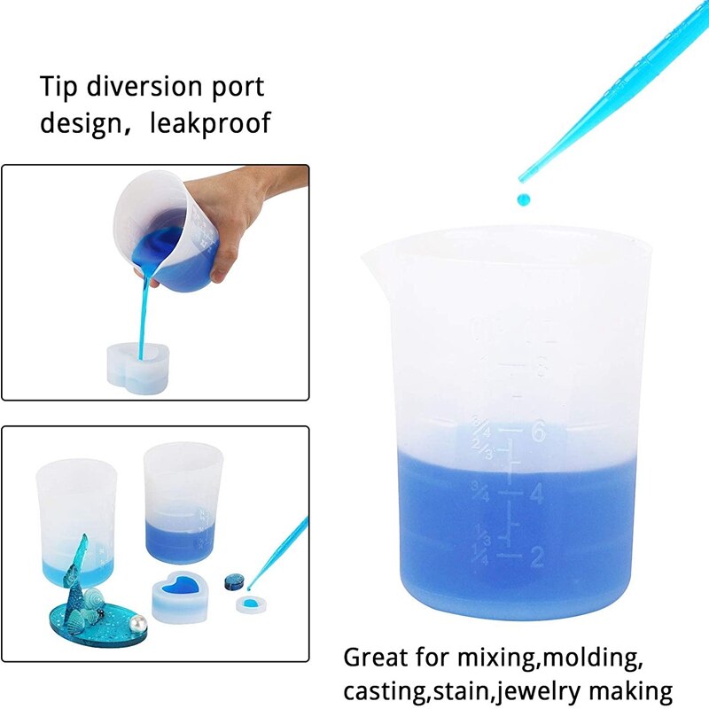 Silicone Measuring Cups, 6 PCS 250Ml/100Ml Nonstick Reusable Silicone Mixing Cups Durable Easy Clean for Epoxy Resin