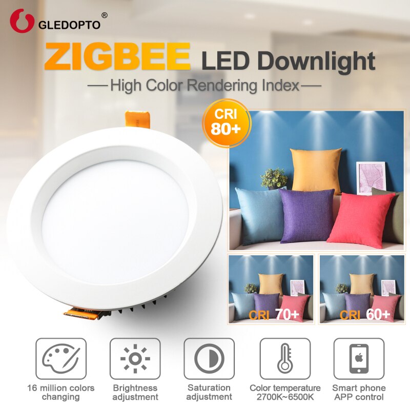 GLEDOPTO LED Downlight Smart Home ZIGBEE Light Link RGBCCT Led Dimmable Lamp Work With Ecoh Plus SmartThings Voice Control LED