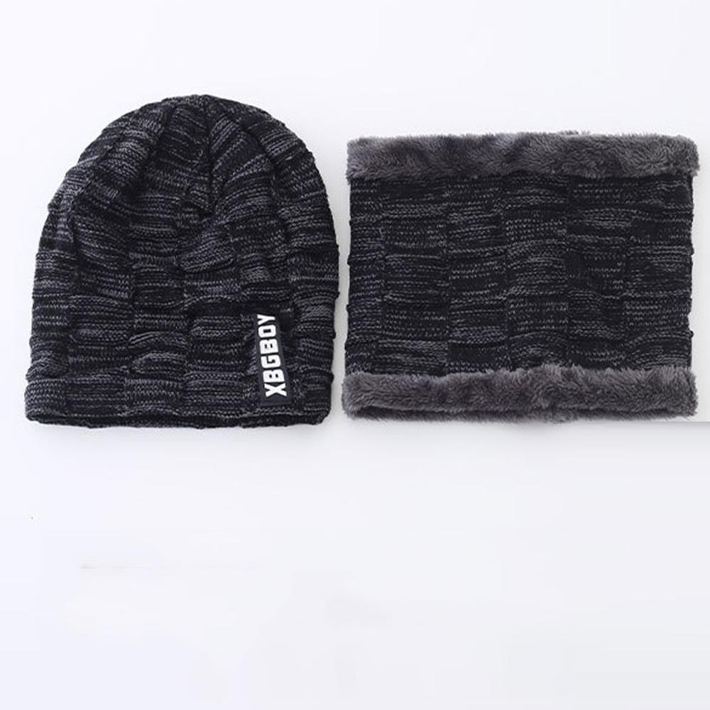 2Pcs Cap and Scraf Male Oversize Warm Hats Scarfs Accessories Causal Unisex Winter Scarf Hat man Warm Scarf And Hats