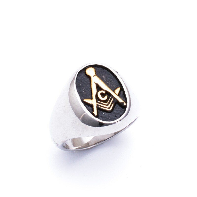 Herren Oval Kostenloser Mason Ring-Freimaurerei Hochschule Stil Edelstahl Herren Freimaurer Ringe Schmuck