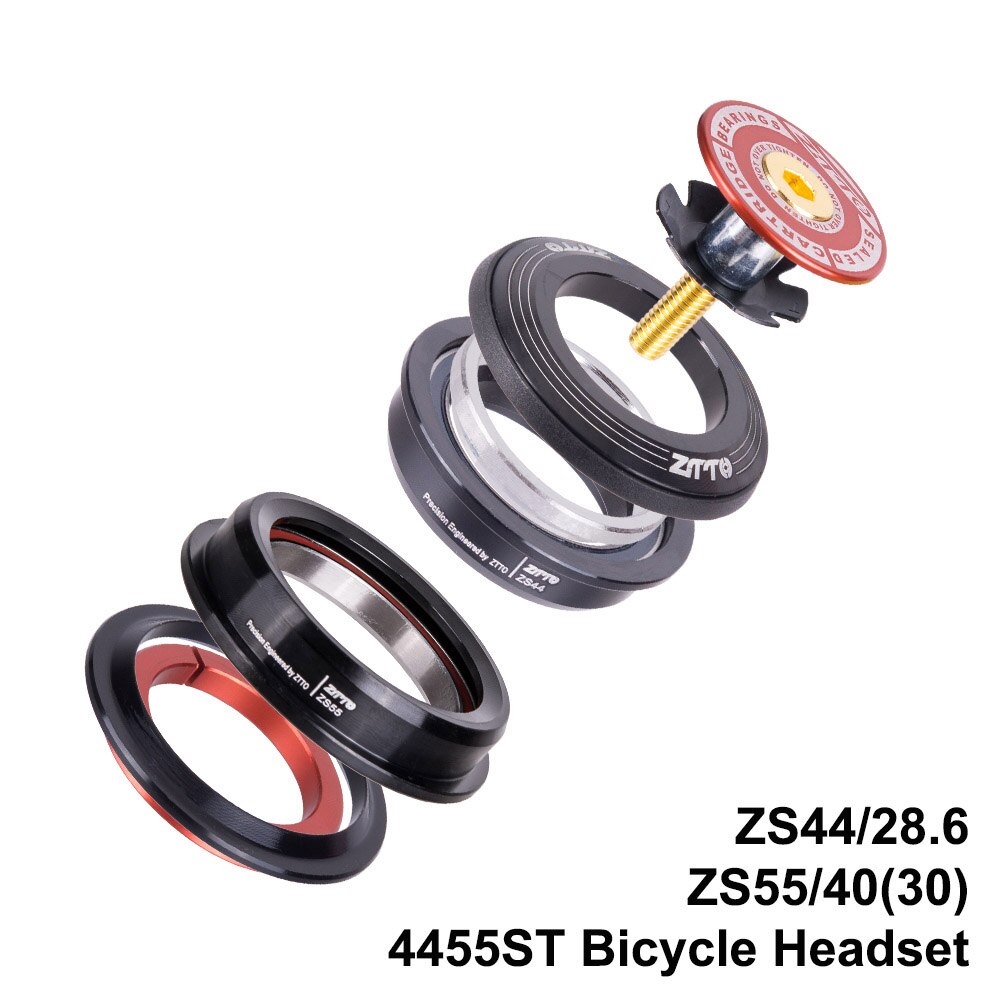 MTB Headset 44mm 55mm 455ST Tapered Straight Universal 1.5 inch 28.6mm Fork Zero Stack Integrated With Cups road bike: 4455ST Red