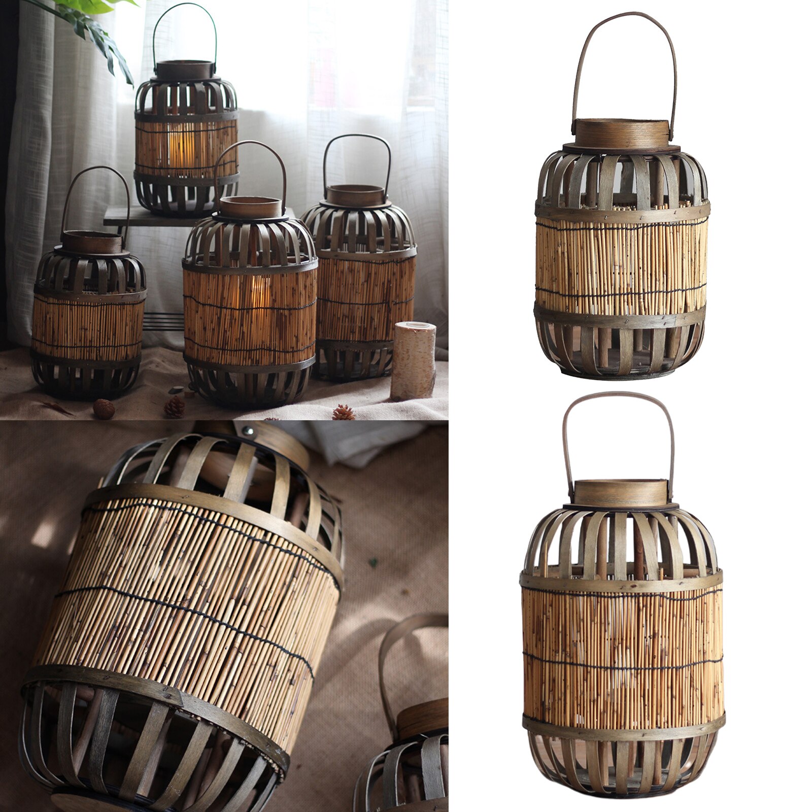 Handgemaakte Rieten Kaars Lantaarn Outdoor Vintage Hout Thee Licht Kaars Houder Voor Bruiloft Partijen