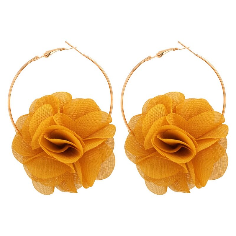 Exknl Lace Flower Statement Big Earrings Women Wedding Party Trendy Large Earrings Bohemian Jewelry Bijoux: yellow