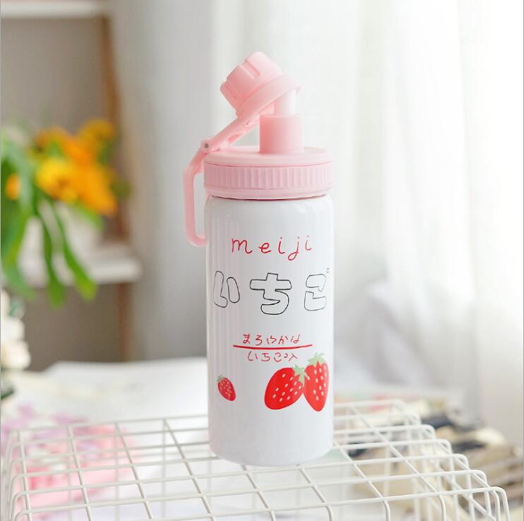 400ML Cute Pink Strawberry Water Bottle Travel Kawaii 304 Stainless Steel Thermos Bottle With Straw Birthday Girl Women: 5