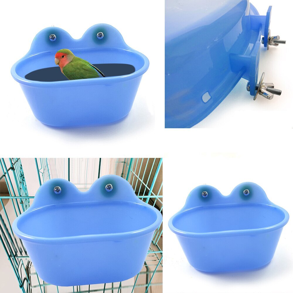 Plast fugl vand bad kasse badekar papegøje til undulat lovebird fugl kæledyr hængende skål parakit fuglebad hængende tilbehør: Lysegul