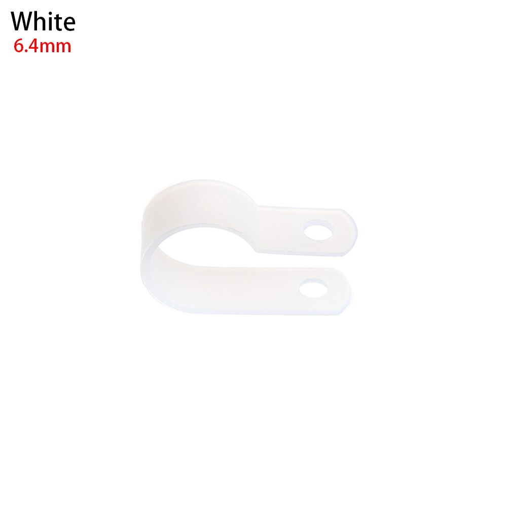 100 stk/parti plastik p-clips sorte slangefastgørelser kabel holdbare r-type nylon kabel klemme montering fix hardware elektriske fittings: 6.4mm hvide