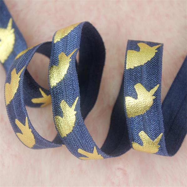 20 Yards 16Mm Foliedruk Eenhoorn Elastische Lint Vouw Over Stretch Webbing Diy Haar Boog Band Naaibenodigdheden Tape: navy