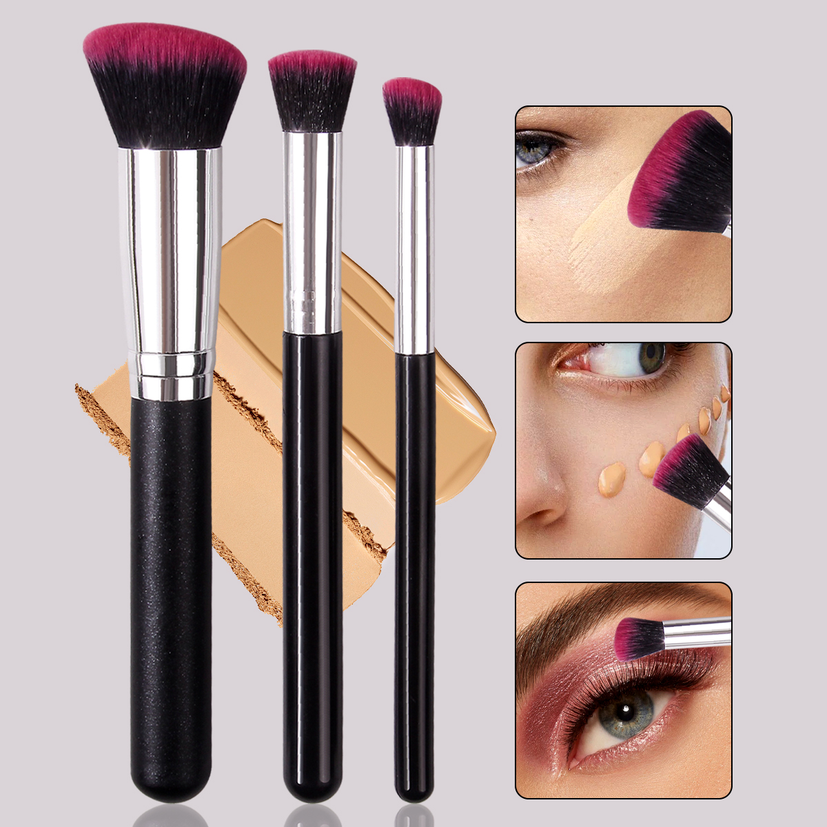 Brocha correctora de base, brochas para colorete de contorno premium, brocha de maquillaje facial densa y impecable debajo de los ojos para mezclar: Morado
